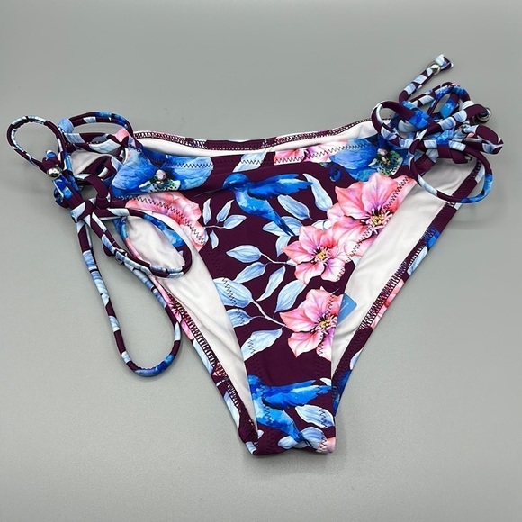 CUPSHE Floral Hummingbird Side Tie Bikini Bottoms Women's Size Small NWT - Picture 1 of 6
